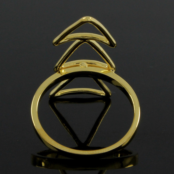 14K Yellow Gold Plt Triple Triangle Band Ring 6.5 - Picture 5 of 5